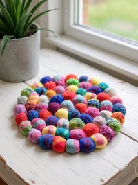 Colorful Felt Ball Trivet: Boho Chic Table Decor, Handmade in Nepal