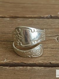 Sterling Silver Flower Spoon Ring - Boho Ring, Artisan Silverware Jewelry