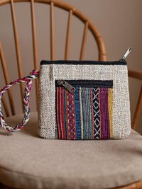 Striped Hemp Coin Purse Wristlet: Artisan-made Handcrafted Pouch
