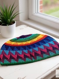 Rainbow Kufi Skull Cap - Crocheted Beanie Hat, Ethically sourced