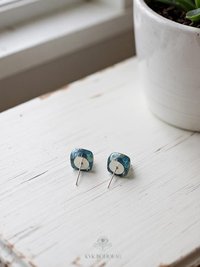 Blue Dichroic Glass Stud Earrings - Unique Handmade Jewelry