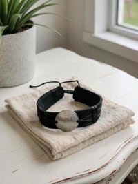 Handcrafted Coin Bracelet from Guatemala - Adjustable Black Leather Cuff