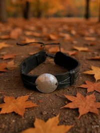 Handcrafted Coin Bracelet from Guatemala - Adjustable Black Leather Cuff