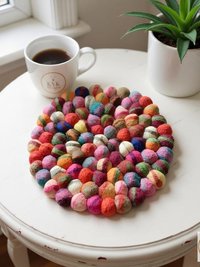 Colorful Felt Ball Trivet: Boho Chic Table Decor, Handmade in Nepal