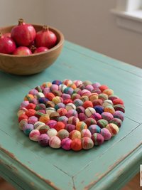 Colorful Felt Ball Trivet: Boho Chic Table Decor, Handmade in Nepal