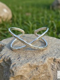 Hammered Silver Criss Cross Cuff Bracelet: Boho X Design