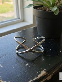 Hammered Silver Criss Cross Cuff Bracelet: Boho X Design