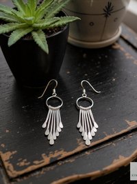 Boho Sterling Silver Fringe Paddle Earrings - Statement Jewelry