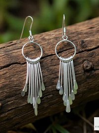 Boho Sterling Silver Fringe Paddle Earrings - Statement Jewelry