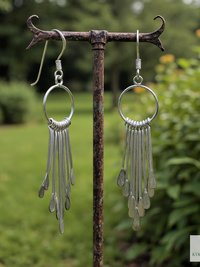 Boho Sterling Silver Fringe Paddle Earrings - Statement Jewelry