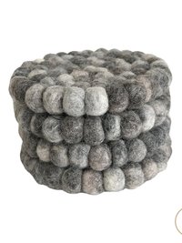 Mixed Gray Wool Felt Ball Coaster Set - Handmade Drink Coasters, Nepal