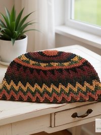 Earth Zig Zag Kufi Skull Cap - Crocheted Beanie Hat, Ethically sourced