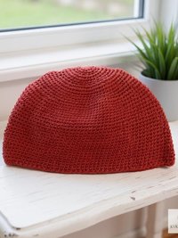 Red Kufi Skull Cap - Crocheted Beanie Hat, Ethically sourced