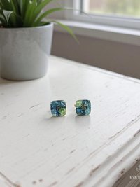Blue Dichroic Glass Stud Earrings - Unique Handmade Jewelry