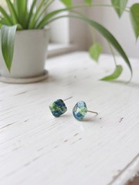 Blue Dichroic Glass Stud Earrings - Unique Handmade Jewelry