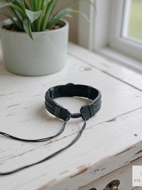 Handcrafted Coin Bracelet from Guatemala - Adjustable Black Leather Cuff