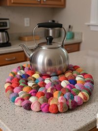 Colorful Felt Ball Trivet: Boho Chic Table Decor, Handmade in Nepal
