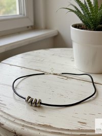 Boho Silver Bead Choker Necklace - Adjustable Minimalist Style