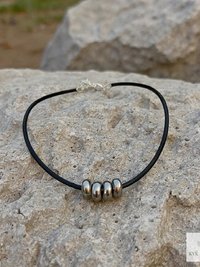 Boho Silver Bead Choker Necklace - Adjustable Minimalist Style