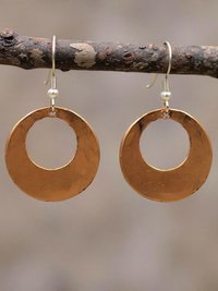 Round Copper Hoop Earrings - Boho Earrings, Handcrafted Hammered Dangles