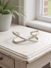 Hammered Silver Criss Cross Cuff Bracelet: Boho X Design