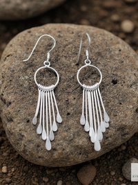 Boho Sterling Silver Fringe Paddle Earrings - Statement Jewelry