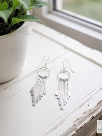 Boho Sterling Silver Fringe Paddle Earrings - Statement Jewelry