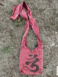 Red Handmade Crossbody Bag with Spiritual OM Symbol - Hippie Style Shoulder Bag