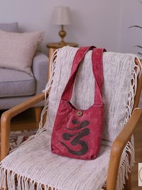 Red Handmade Crossbody Bag with Spiritual OM Symbol - Hippie Style Shoulder Bag