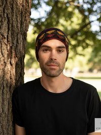 Earth Zig Zag Kufi Skull Cap - Crocheted Beanie Hat, Ethically sourced