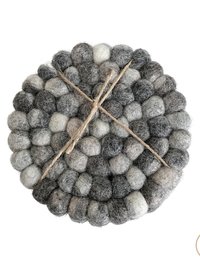 Mixed Gray Wool Felt Ball Coaster Set - Handmade Drink Coasters, Nepal