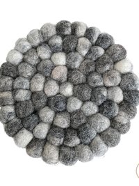 Mixed Gray Wool Felt Ball Coaster Set - Handmade Drink Coasters, Nepal