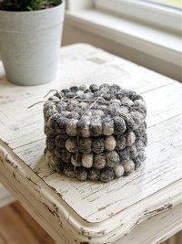Mixed Gray Wool Felt Ball Coaster Set - Handmade Drink Coasters, Nepal
