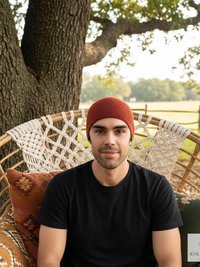 Red Kufi Skull Cap - Crocheted Beanie Hat, Ethically sourced