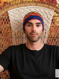 Rainbow Kufi Skull Cap - Crocheted Beanie Hat, Ethically sourced