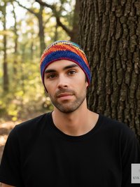 Rainbow Kufi Skull Cap - Crocheted Beanie Hat, Ethically sourced