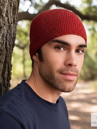 Red Kufi Skull Cap - Crocheted Beanie Hat, Ethically sourced
