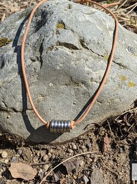 Boho Leather & Silver Choker Bead Necklace - Adjustable Minimalist Style