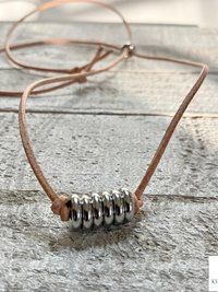 Boho Leather & Silver Choker Bead Necklace - Adjustable Minimalist Style