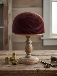 Maroon Kufi Skull Cap - Crocheted Beanie Hat, Ethically sourced