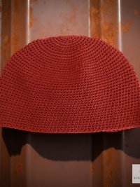 Red Kufi Skull Cap - Crocheted Beanie Hat, Ethically sourced