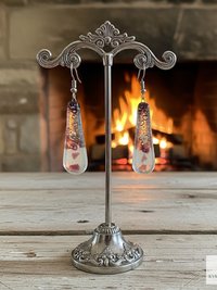 Handcrafted Purple Fused Dichroic Glass Earrings - Boho Teardrop Dangle Earrings