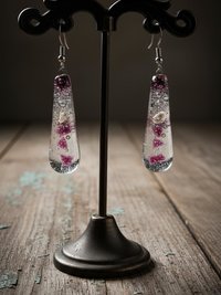 Handcrafted Purple Fused Dichroic Glass Earrings - Boho Teardrop Dangle Earrings