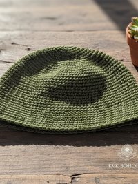Olive Green Kufi Skull Cap - Crocheted Beanie Hat, Ethically sourced