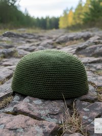 Olive Green Kufi Skull Cap - Crocheted Beanie Hat, Ethically sourced