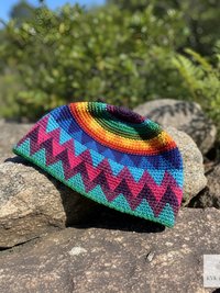 Rainbow Kufi Skull Cap - Crocheted Beanie Hat, Ethically sourced