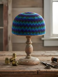 Blue Zig Zag Kufi Skull Cap - Crocheted Beanie Hat, Ethically sourced