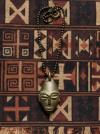 Unique Brass African Mask Necklace - Boho Tribal Ethnic Jewelry