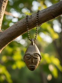 Unique Brass African Mask Necklace - Boho Tribal Ethnic Jewelry