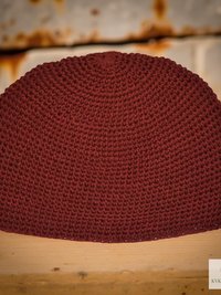 Maroon Kufi Skull Cap - Crocheted Beanie Hat, Ethically sourced